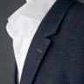 Navy Blue with Grey Windowpane Suit Detailed Contrast on the Lapel Buttonhole. 100% Cotton Twill Shirt 