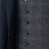 Navy Blue with Grey Windowpane Three Piece Suit with Contrasting Waistcoat. Detailed Contrast on the Waistcoat Buttonholes 